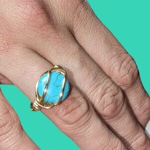 Turquoise Stone Wrapped In Gold Filled Wire
